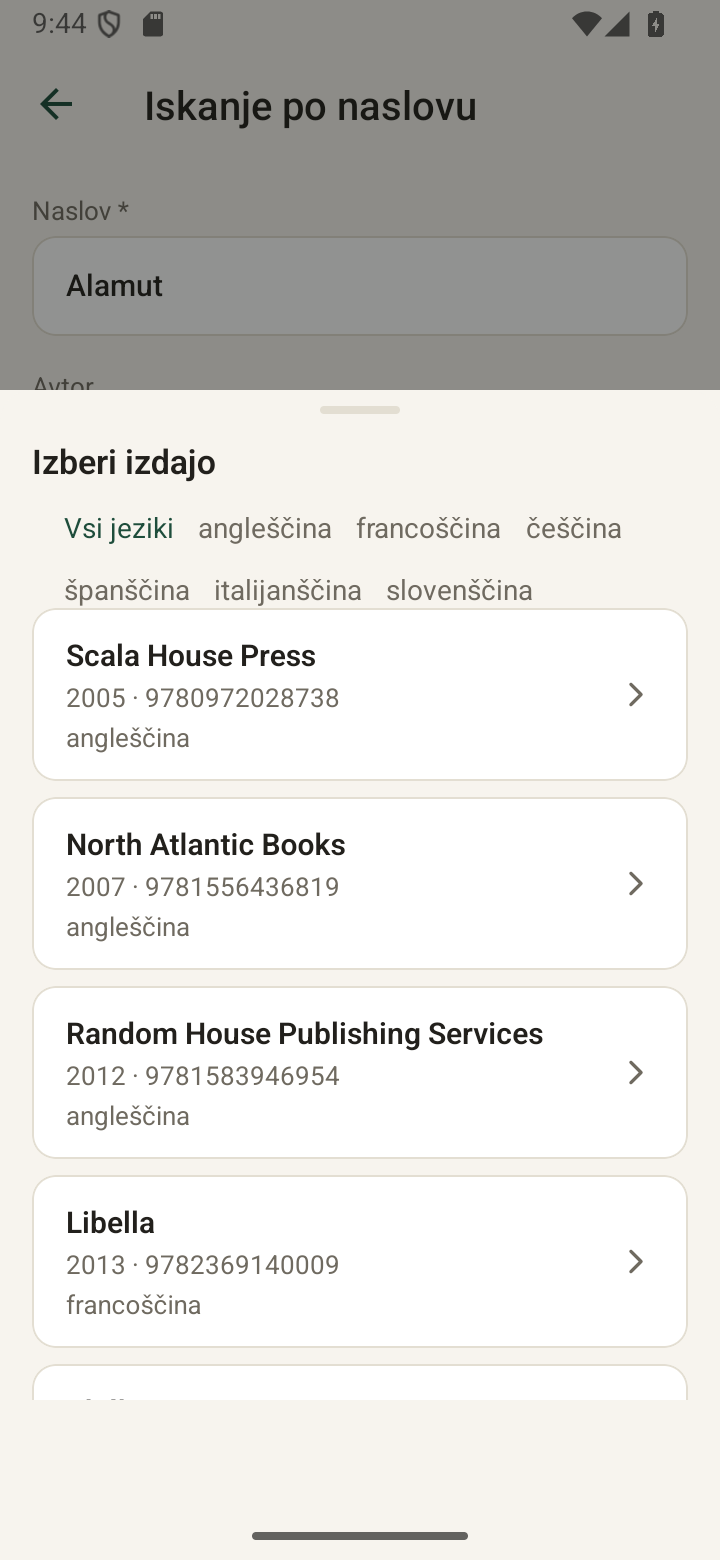 Pregled različnih izdaj knjige Alamut v aplikaciji ExLibris.